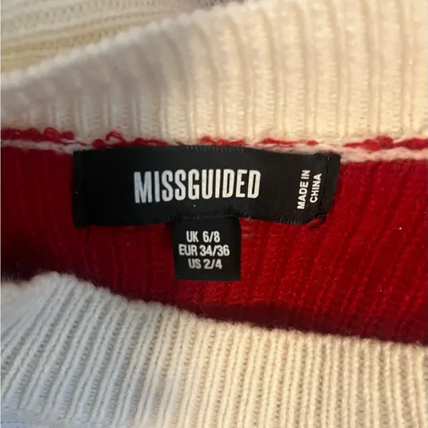 Missguided Cream and Red Christmas‎ Kisses Holiday Crewneck Pullover Sweater 6/8 - Image 4