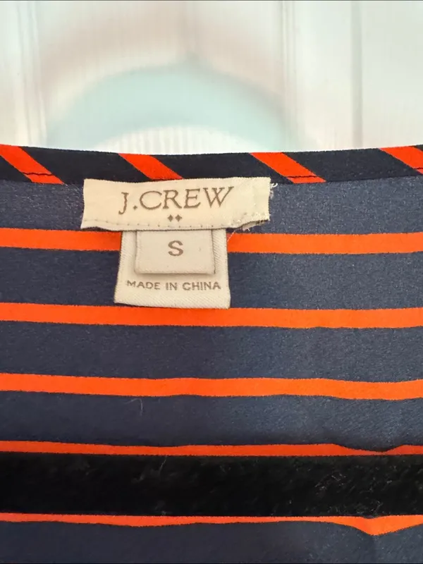 J. Crew Women’s Navy & Orange Striped Scoop Neck Blouse - Image 2