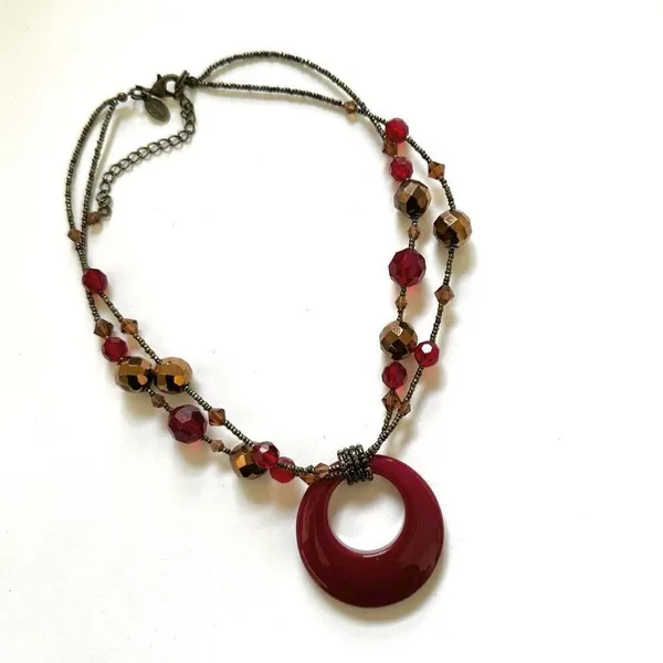 Lia Sophia red beaded double stranded pendant necklace - Image 4