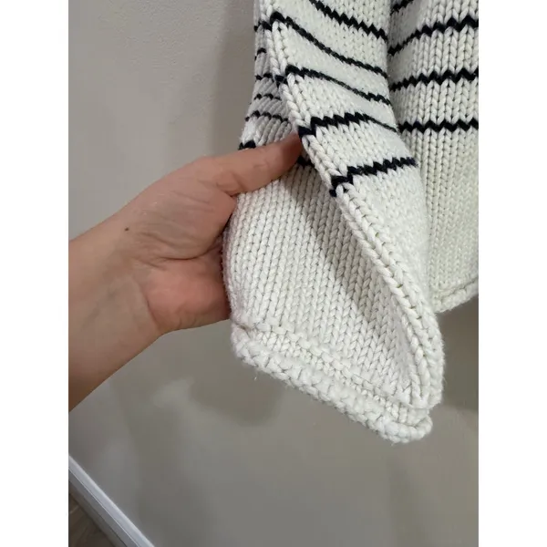 Zara Womens Striped Cotton Knit Sweater Ivory Navy Blue Size S Small Relaxed Fit - Image 4