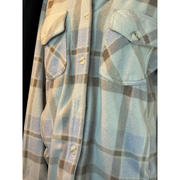 Plaid Fleece Shacket Light Purple Lavender Button Front Shirt Jacket Medium - Image 3