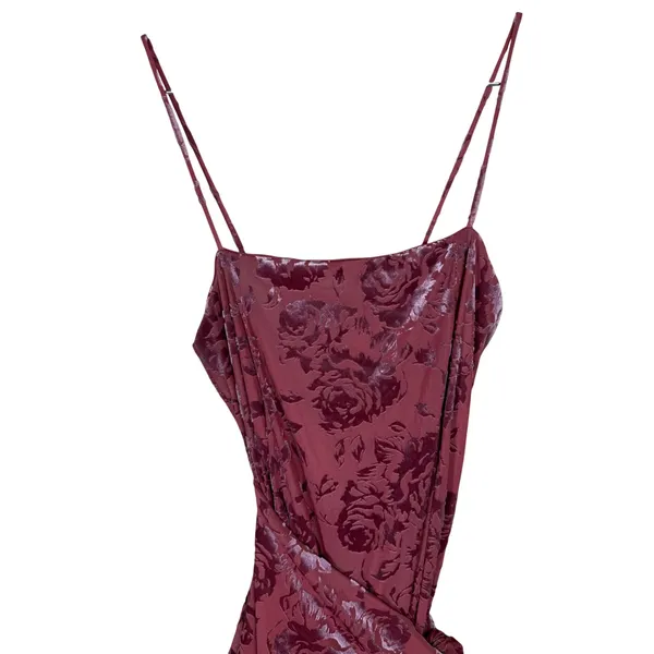 Free People Intimately Floral Burnout Velvet Wrap Mini Dress Wine XS - Image 2