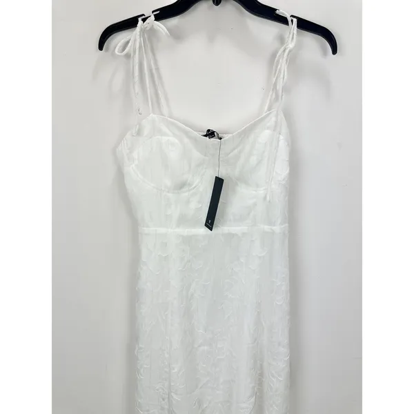 Lulus Loveliest Looks White Floral Jacquard Tie-Strap Midi Dress Medium NWT - Image 6