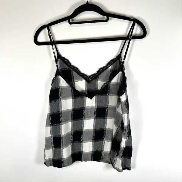 Victoria’s Secret Checkered‎ Lace Camisole Cami Sz L Black White Flannel Shimmer - Image 8