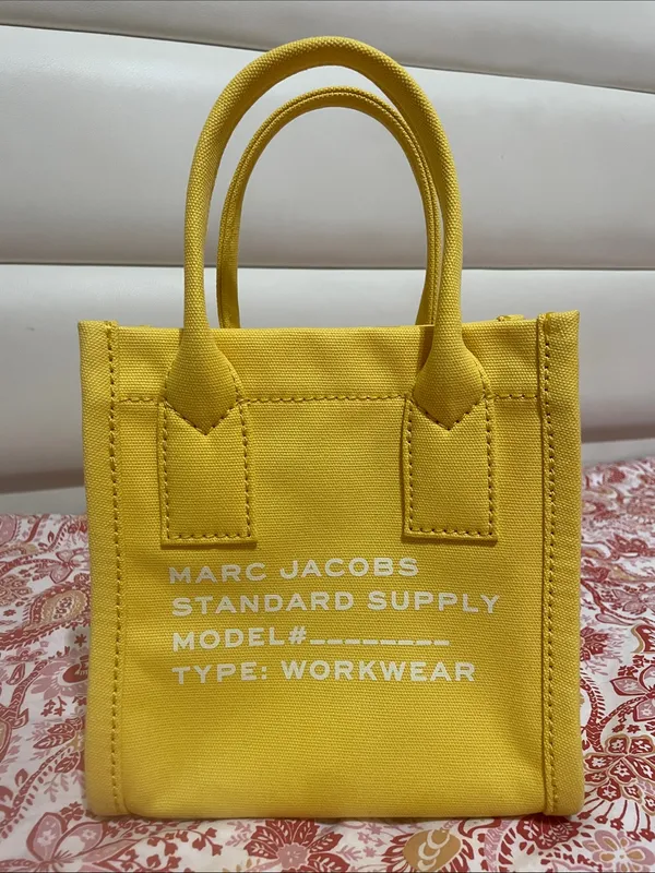 Marc Jacobs Yellow Canvas Mini Tote with Black Strap - Image 2