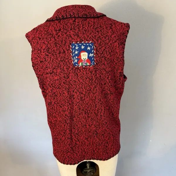 Erika VTG Ugly Christmas Sweater Vest‎ Red Size LG Embellished Zip Embroidered - Image 8