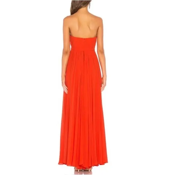 Michael Costello x REVOLVE Strapless Maxi Dress Orange Red Pleated Gown Small - Image 3