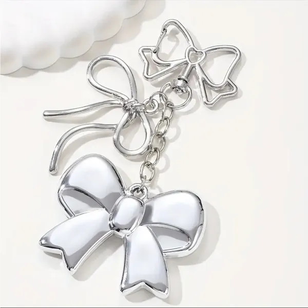 Silver Bow Dangle Earrings Double Ribbon Statement Coquette Chic NWT - Image 2