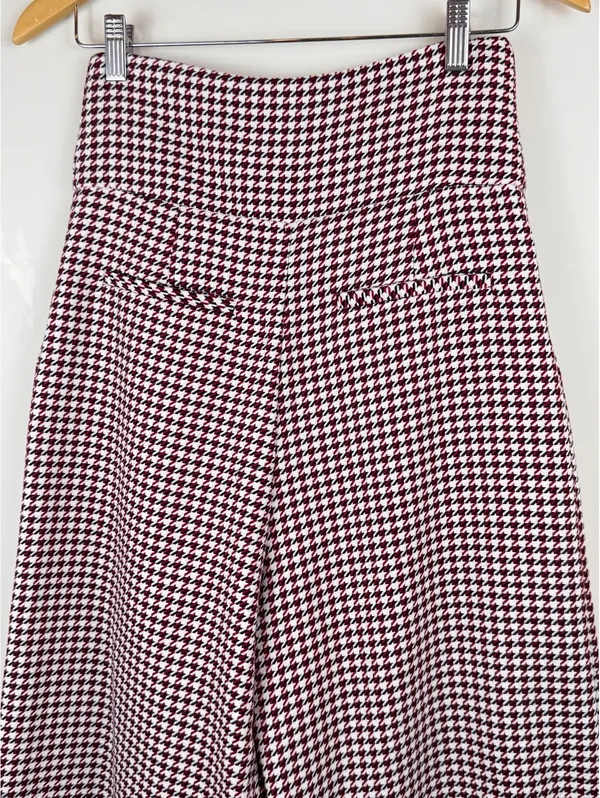 Space Simona Corsellini Houndstooth Wide Leg Palazzo Pants IT 42 Red Black - Image 10