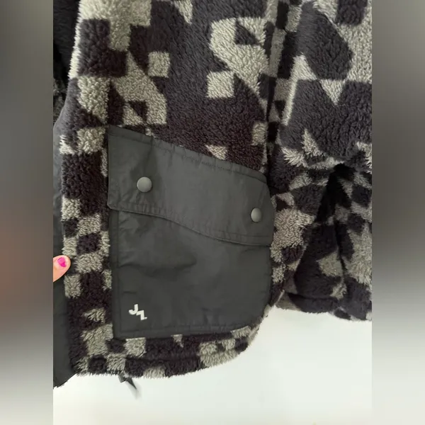 Joy Lab Oversized Checkered Loose Fit Fleece Cropped Jacket Black Green Size M L - Image 3