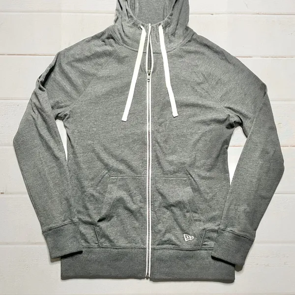 New - New Era - Women’s Grey Cotton Sueded Zipped Hoodie - Size Large - Image 3