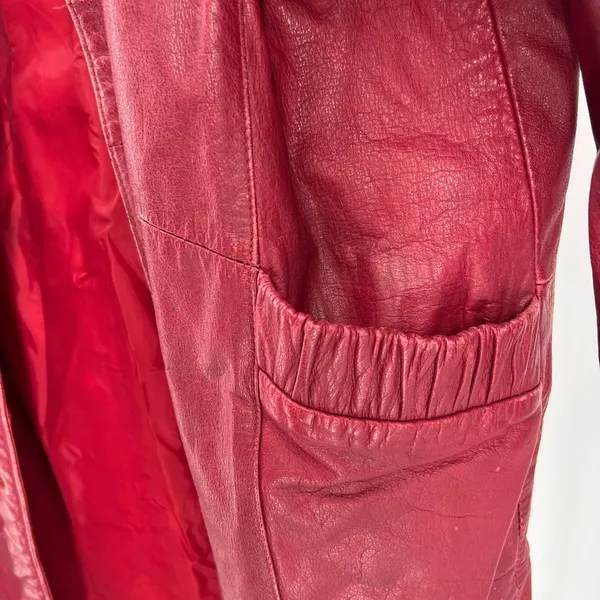 Pelle red leather M mid length trench vintage retro outdoor 70s 80s - Image 4