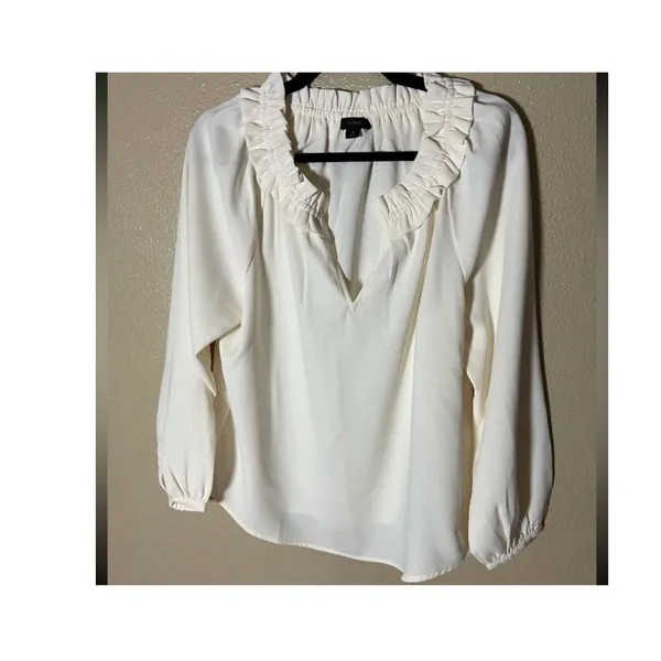 J.Crew‎ Ivory Drapey Ruffleneck modest office  career size Medium - Image 2