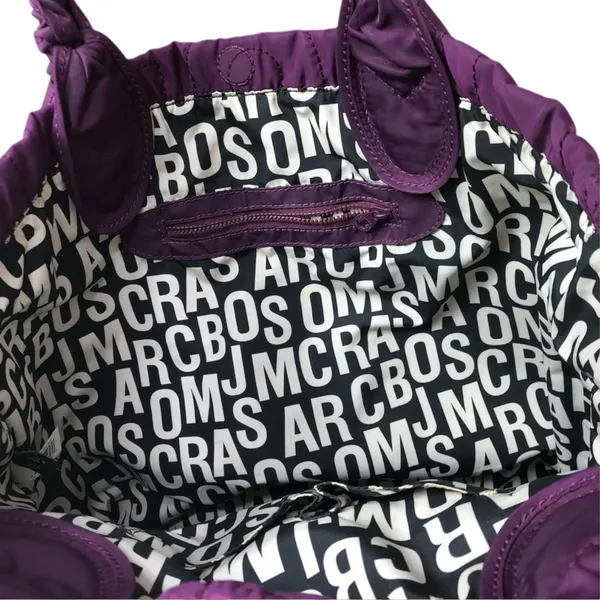 MARC By MARC JACOBS Workwear Quilted Signature Tote Bag Purple Nylon Travel EUC - Image 9