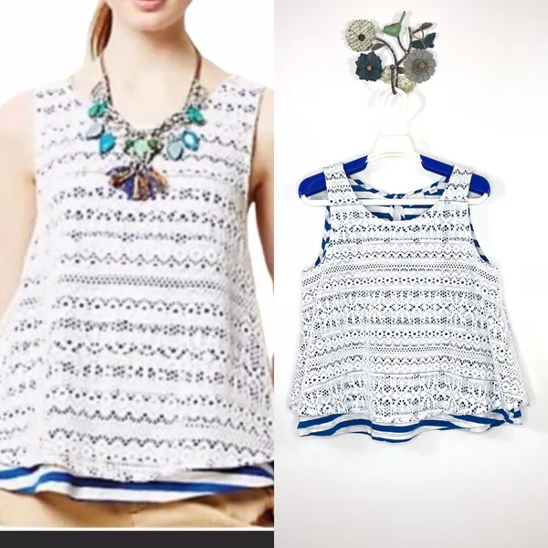 Postmark Anthropologie Tank Top Size Small Swing Trapeze Cropped Lace Layered - Image 2