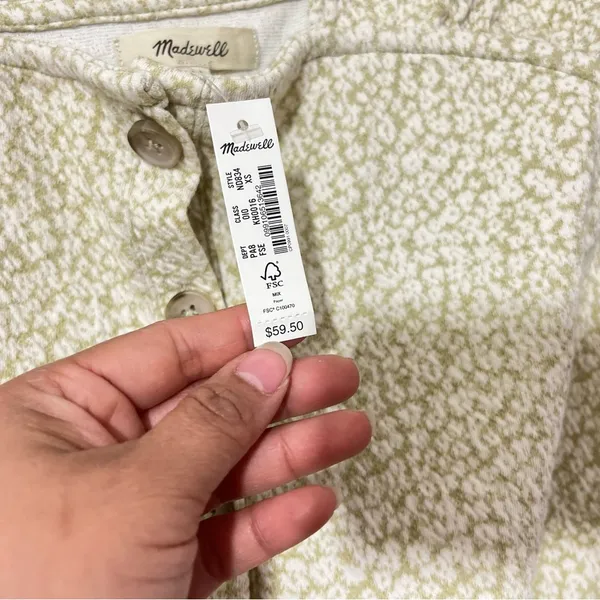 Madewell Floral Jacquard Button Front Top Faded Seagrass Cream & Green Size XS - Image 5