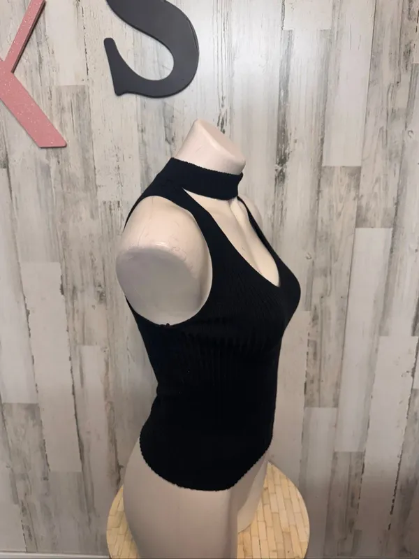 Rumor Boutique Choker Cutout Ribbed Tank Womens XS Black Sleeveless Knit Top - Image 4