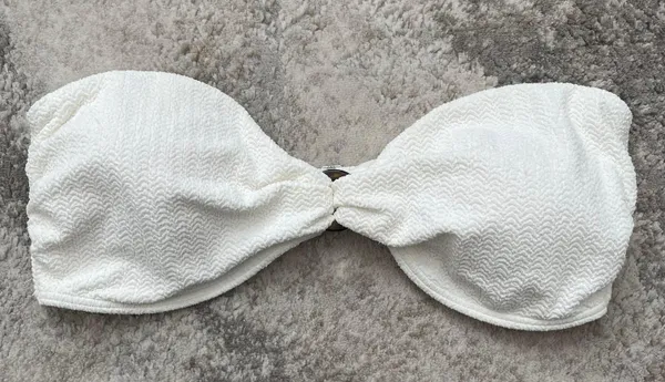 Abercrombie White Texture Cinched O Ring Swim Bandeau Bikini Top NEW - Image 2