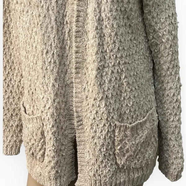 POL Chunky‎ Knit Cream Open Front Popcorn Cardigan Patch Pockets Cottage L NWOT - Image 4