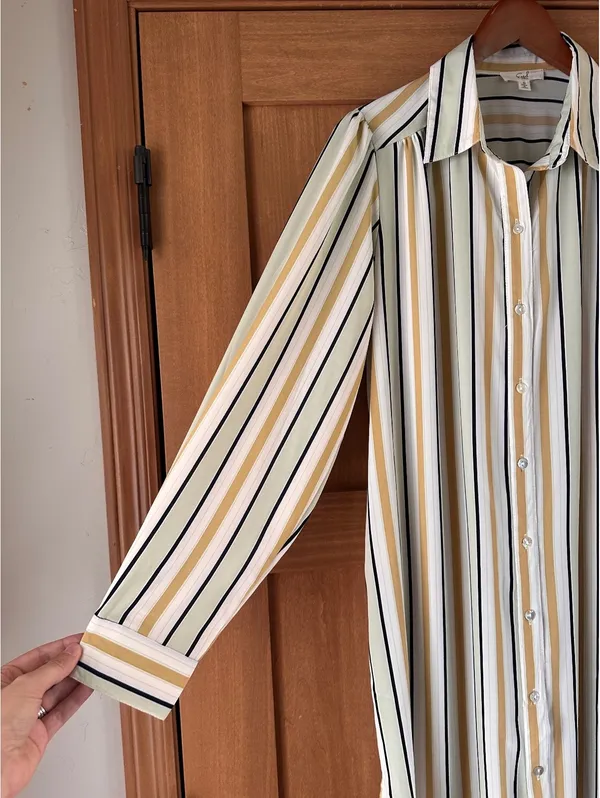 Easel Long Sleeve Striped Button Up Maxi Shirt Dress Women’s Small - Image 2