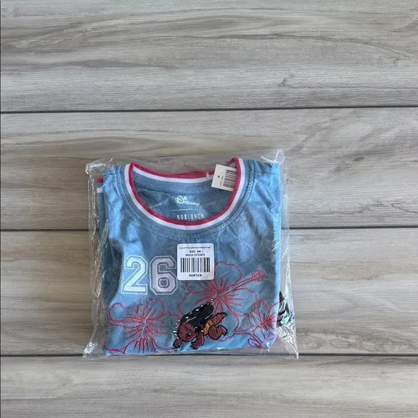 Disney Lilo & Stitch Floral Cropped Ringer T-shirt Blue Small NWT IN PACKAGE - Image 8