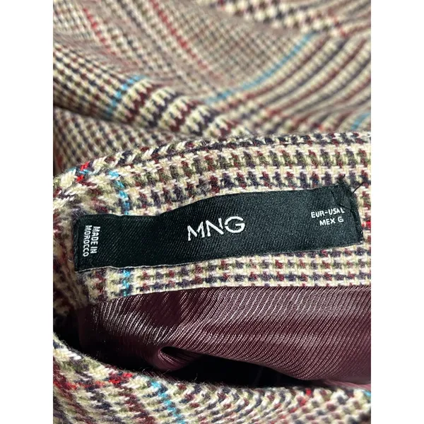 Mango MNG Gray Wool Plaid Checkered High Waist Mini Flared A-Line Skirt Size L - Image 3