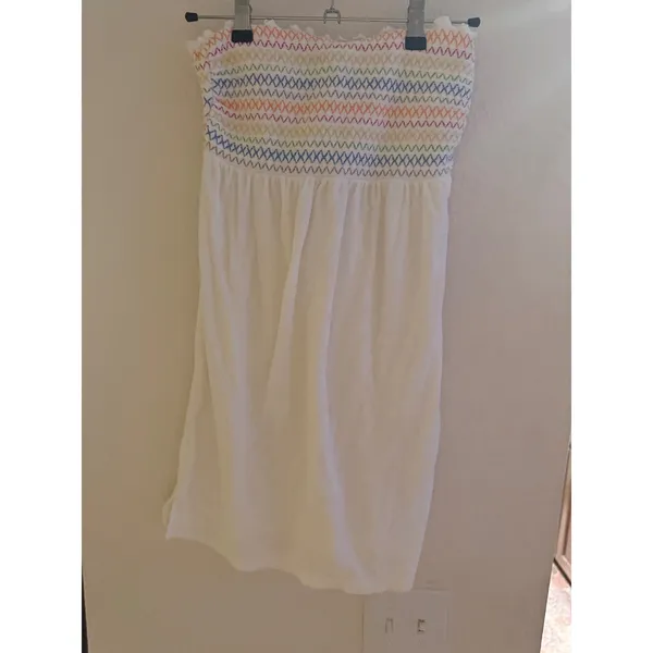 Wild Fable White Smocked Rainbow Embroidered Strapless Mini Dress XS - Image 3