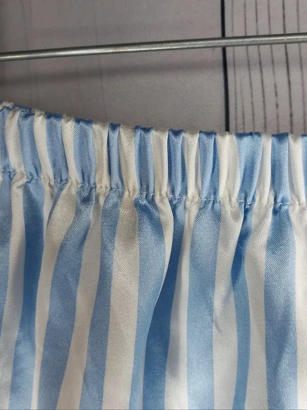 Ekouaer Striped Blue & White Satin Preppy Button-Up Pajama Set - Image 9