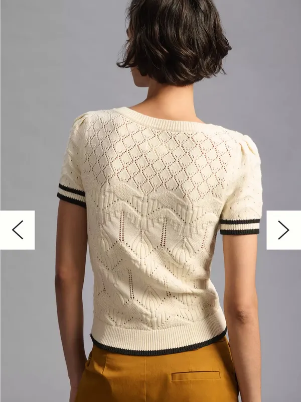 Maeve Short-Sleeve Pointelle Sweater small - Image 3