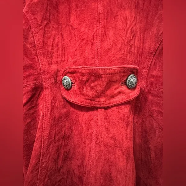 2000s Guess red suede leather jacket size medium rare Y2K - Image 10
