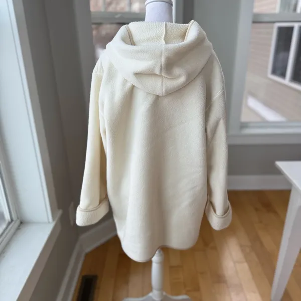 Vintage Crazy Horse Ivory Cream Fleece Hooded Anorak Jacket Coat Size Medium - Image 3