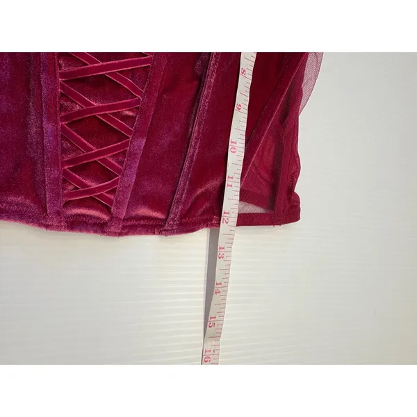 Victoria's Secret Corset Top Womens Medium Burgundy Velvet‎ Dream Angels Bustier - Image 13