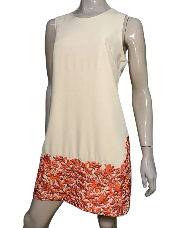 Lucy Paris Women’s Size L Cream Tan Orange Lace Hem Tank Sleeveless Sheath Dress - Image 2