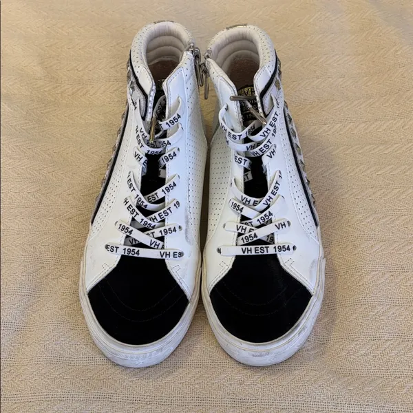 Vintage Havana White and Black High-Top Sneakers shoes with black suede toe 10 - Image 2