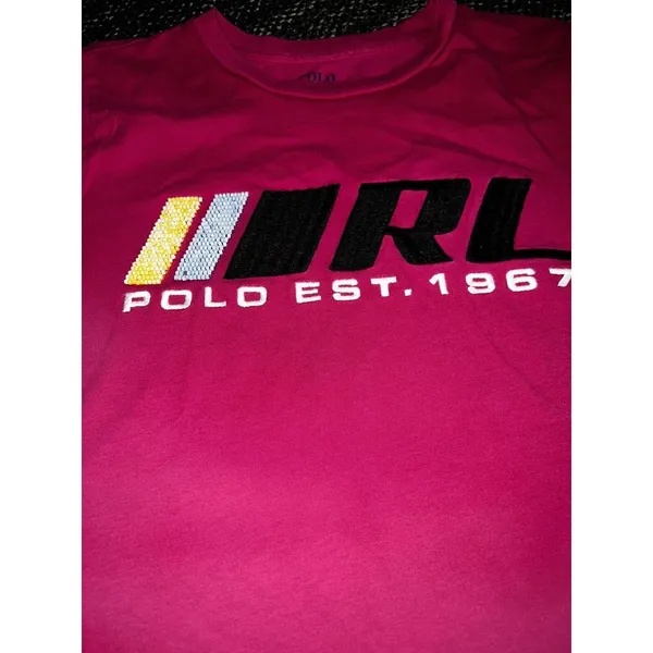 Polo Ralph Lauren Y2K XS baby tee Women Beaded Pink T-Shirt‎ RL POLO 1967 XS - Image 3