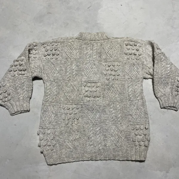 Blarney Woollen Mills Aran Knit Sweater Cream Pure Wool Ireland Women's SZ L - Image 6