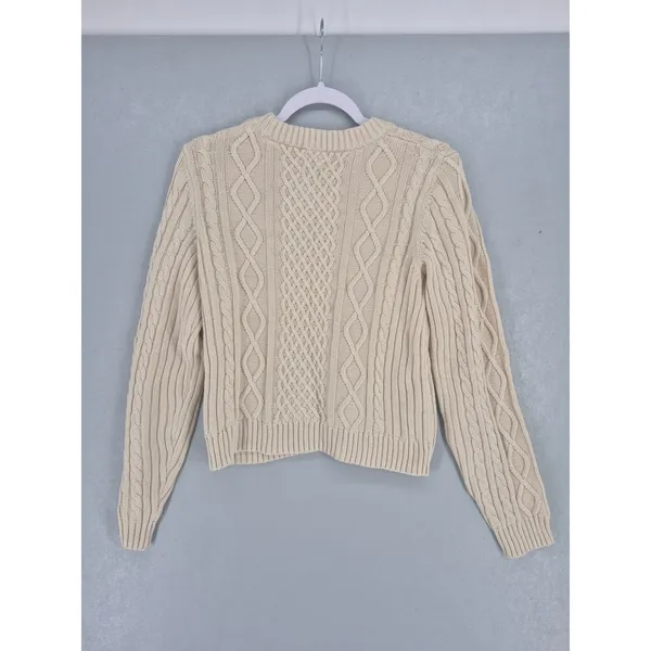 GAP Womens Sweater Cream Beige‎ Cable Knit Cotton Classic Preppy M - Image 3