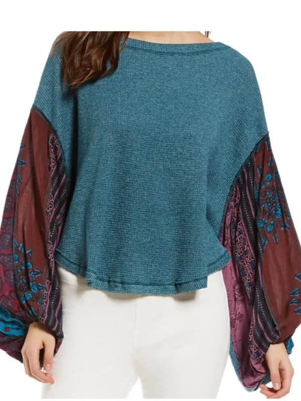 We the Free People mixed print patchwork boho hippie flowy oversized fall top - Image 2