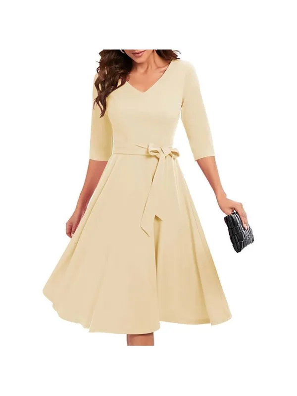 NEW Vintage Tea Dress Cocktail Midi 3/4 Sleeves w/ Pockets 3X - Image 3