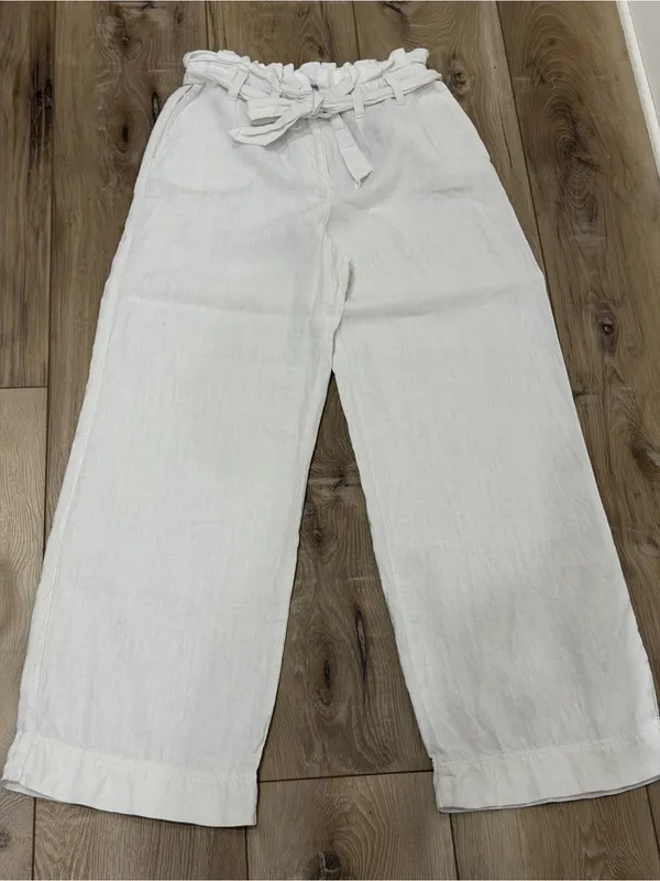 White High-Rise Tie-Waist Wide-Leg Linen Pants - Image 2