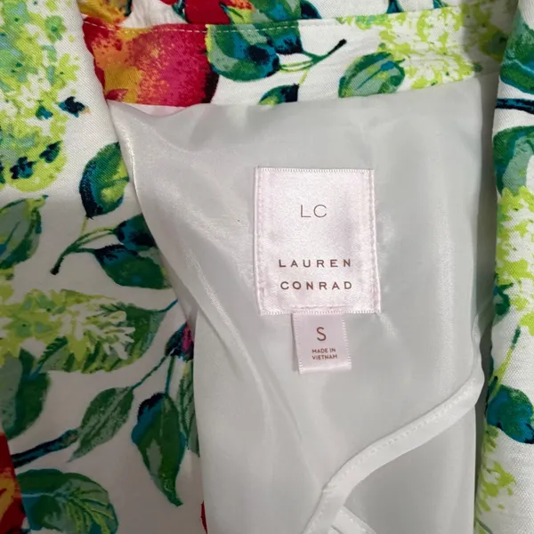 LC Lauren Conrad Womens Small Fruit Print Blazer White Lemon Cherry 3/4 Sleeve - Image 2
