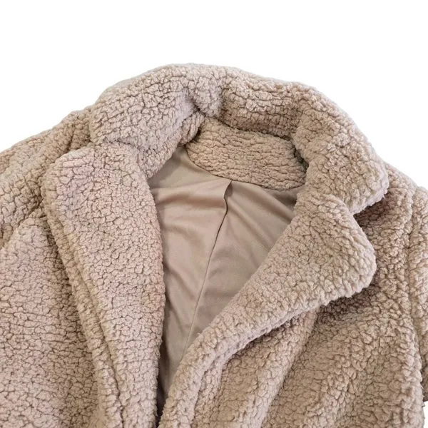 Womens NWOT Beige Sherpa Fleece open front Jacket oversized warm size small - Image 6