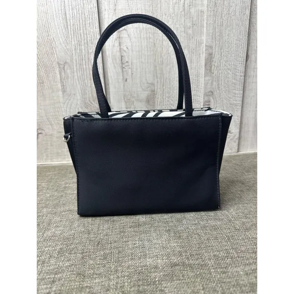 Small Black Handbag Crossbody With Zebra Stripe Interior & Removable Strap - Image 4