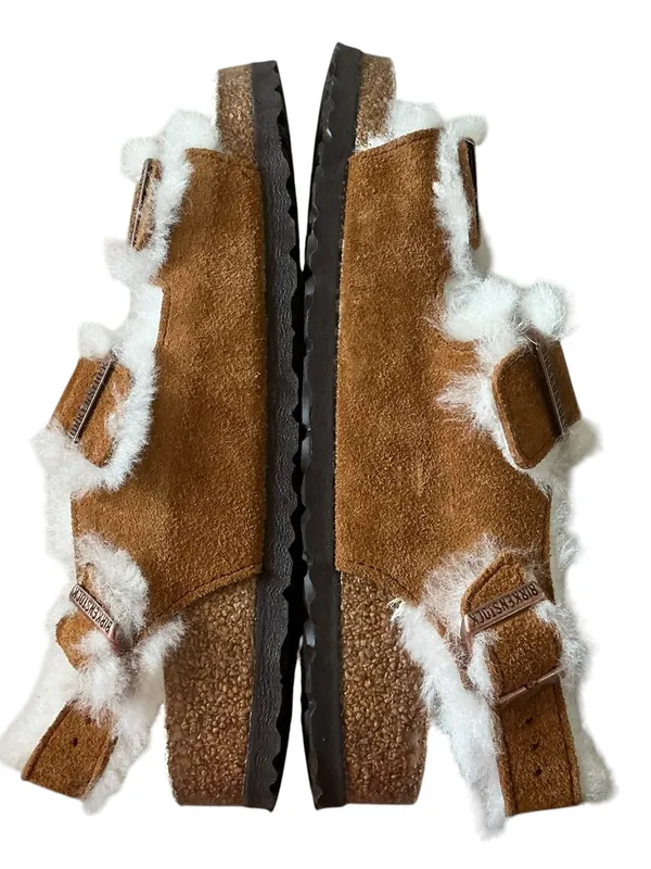 Birkenstock Milano shearling lining mink,leather sandals size 40 backstrap - Image 8