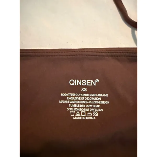 Qinsen Womens Halter Neck Camisole Top Brown Stretch Square Neck XS NWT - Image 3