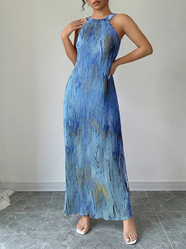 Women Elegant Tie-D ye Pleated Dress Maxi Women - Image 2