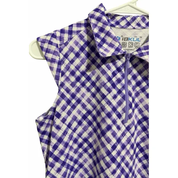Ibkul Gingham Sleeveless Polo Lavender/White Golf Tennis Women'S‎ Size Small - Image 7
