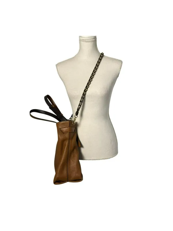 Michael Kors Downtown Astor Large Brown Pebbled Leather Shoulder Bag Chain Strap - Image 9