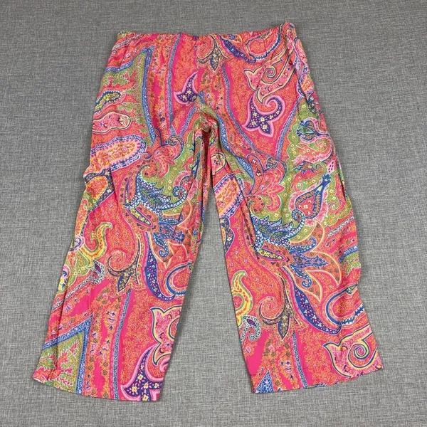 Lauren Ralph Lauren Paisley Capri Pants Womens Medium Elastic Waist - Image 8