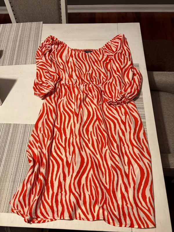Millennium Orange and White Zebra Dress Size M - Image 3